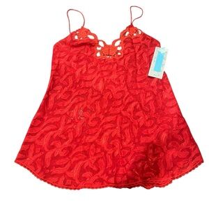 VTG‎ Sleep Solutions Women Large Red Sheer Patterned Chemise Lingerie